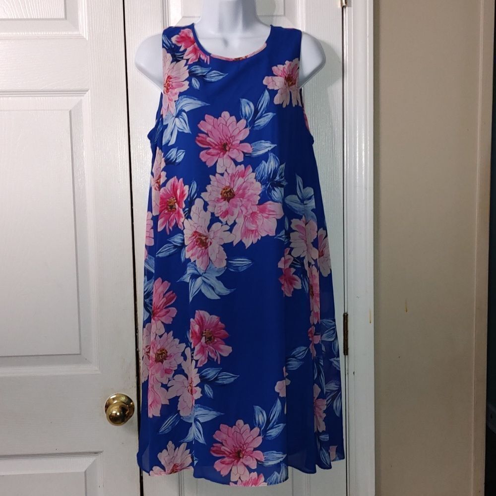 JH Collection sleeveless blue  floral print shift dress Sz 12 NWOT